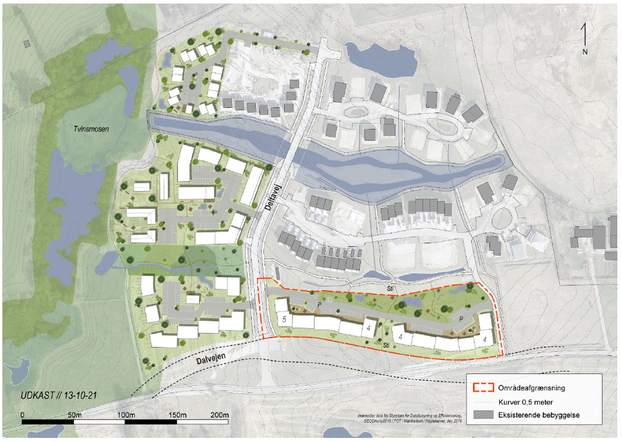 Kortudsnit, der viser den kommende lokalplans afgræsning. Grafik: Frederikssund Kommune. 