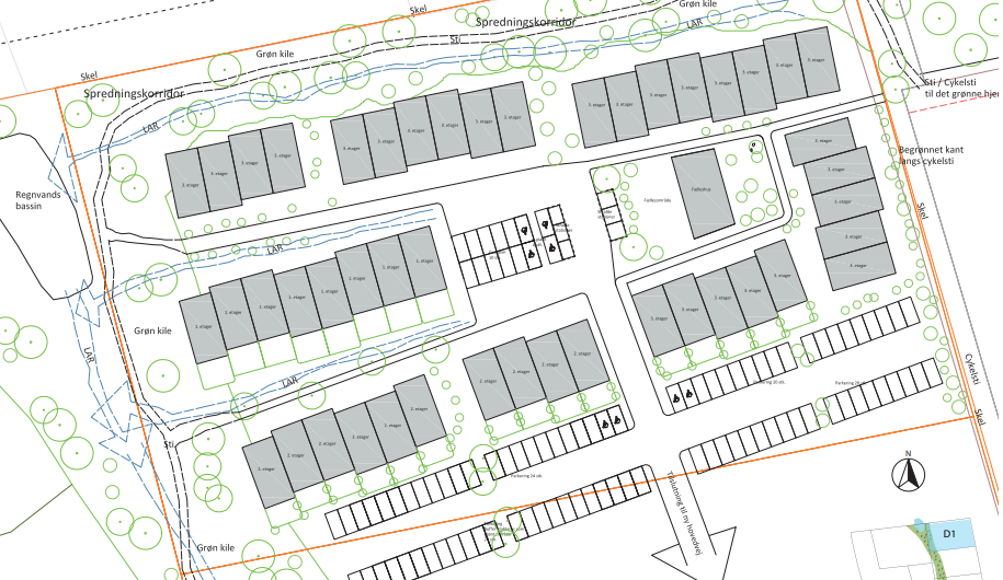 Skitse af delområde 1 i projektet. Grafik: Kuben Management.