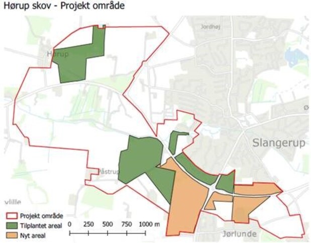 Kort over den kommende skov. Kort: Frederikssund Kommune.