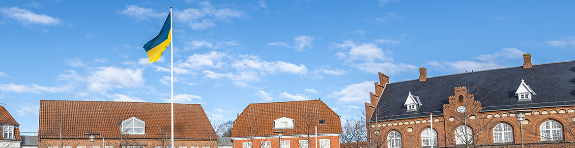 Torv og Rådhus med det Ukrainske flag vajende. Foto: Kenneth Jensen.
