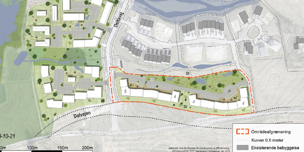 Kortudsnit, der viser den kommende lokalplans afgræsning. Grafik: Frederikssund Kommune.