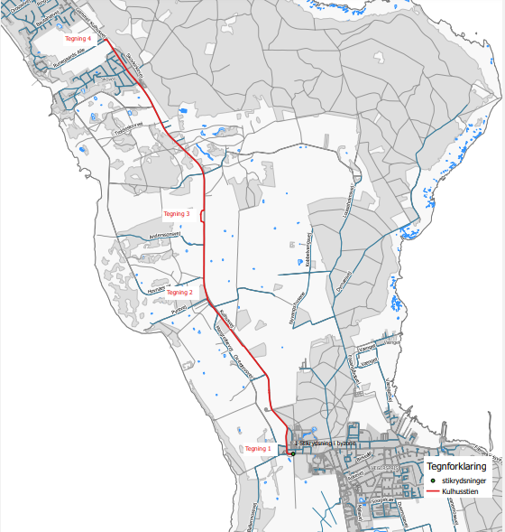 Kort over kulhusecykelstiens forløb. Grafik: Frederikssund Kommune.