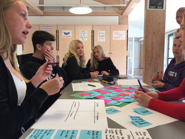 Elever i en niende klasse arbejdede for første gang med MakerVærket i september, hvor de skulle finde ud af, hvordan fremtidens pauser skal se ud. Foto: Frederikssund Kommune.