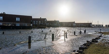 Højvande ved Skyllebakke Havn. Foto: Frederikssund Kommune, Kenneth Jensen.