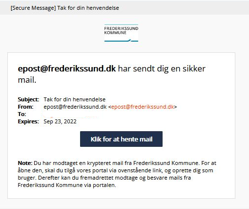 Billede af en email fra kommunen.