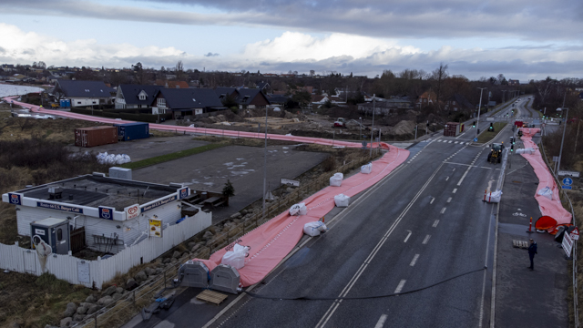 Dronefoto af watertube langs Strandvej i Frederikssund. Foto: Kenneth Jensen, Frederikssund Kommune.