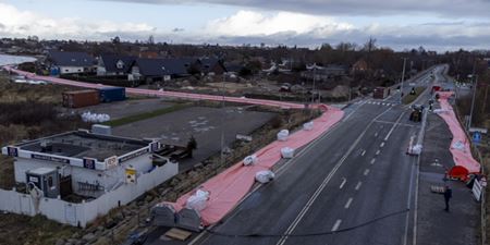 Dronefoto af watertube langs Strandvej i Frederikssund. Foto: Kenneth Jensen, Frederikssund Kommune.
