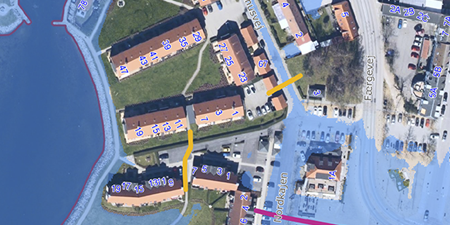 Kort over vandstand og diger ved Nordre Pakhusvej i Frederikssund. Grafik: Frederikssund Kommune.