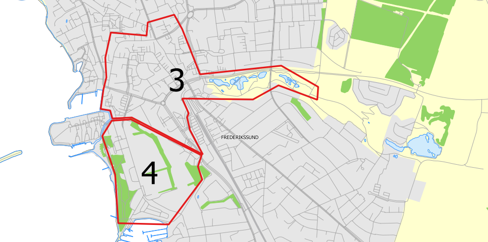 Kort, der viser afgrænsningen af kystbeskyttelsesprojektet. Grafik: Frederikssund Kommune.