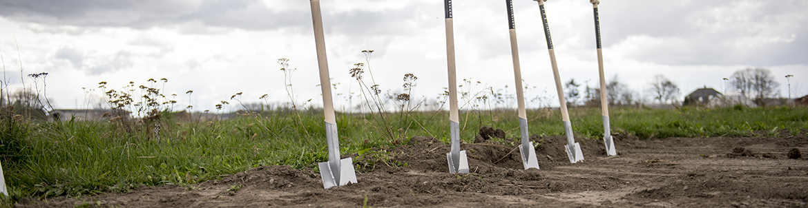 Spaderne er sat i jorden til spadestik. Foto: Kenneth Jensen.