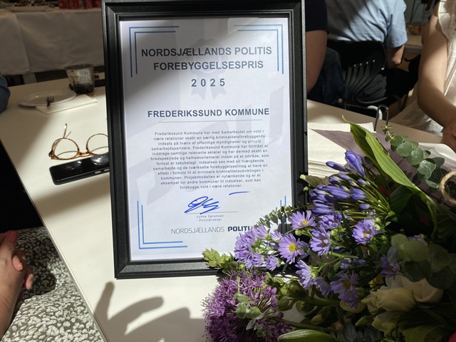 Nordsjællands Politis forebyggelsespris. Foto: Frederikssund Kommune.