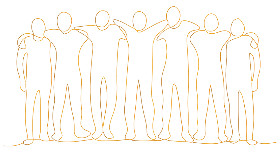 Silhuetter af mennesker på række. Tegning: Nikoline Kjær Jensen.