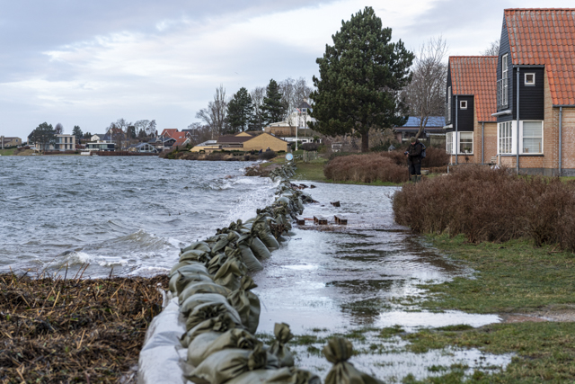 Højvande ved Skyllebakke Havn i Frederikssund. Foto: Frederikssund Kommune, Kenneth Jensen.