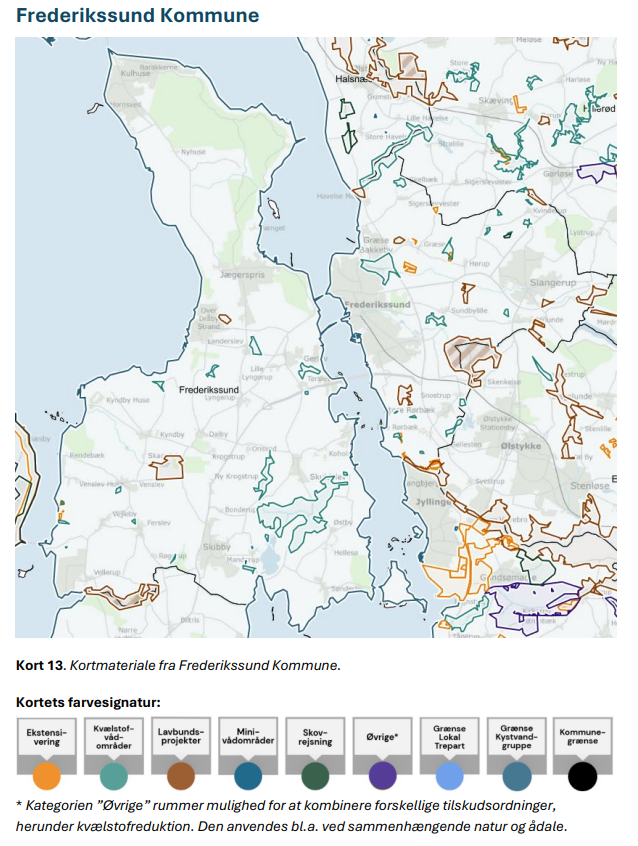 Omlægningsplan med indtegnede projektområder i Frederikssund Kommune