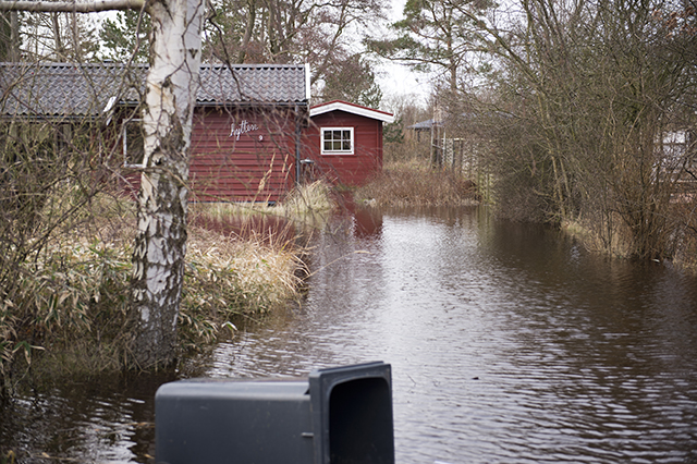 Goldbjergvej i Kulhuse under stormen Egon i januar 2015. Foto: Kenneth Jensen, Frederikssund Kommune.