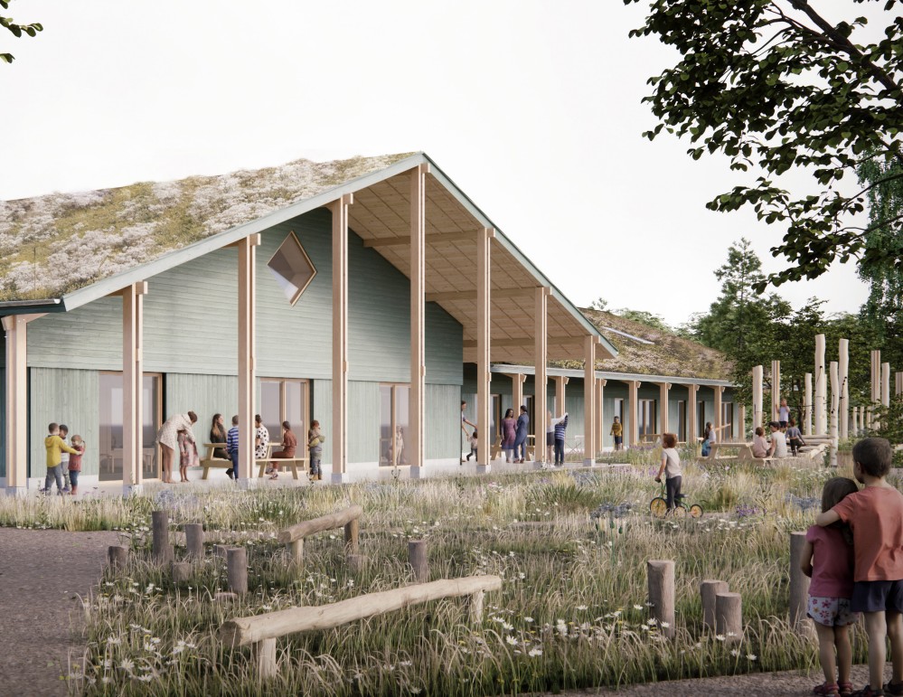 Illustration af, hvordan børnehuset kommer til at tage sig ud. Illustration: Kanneworff & Viuff