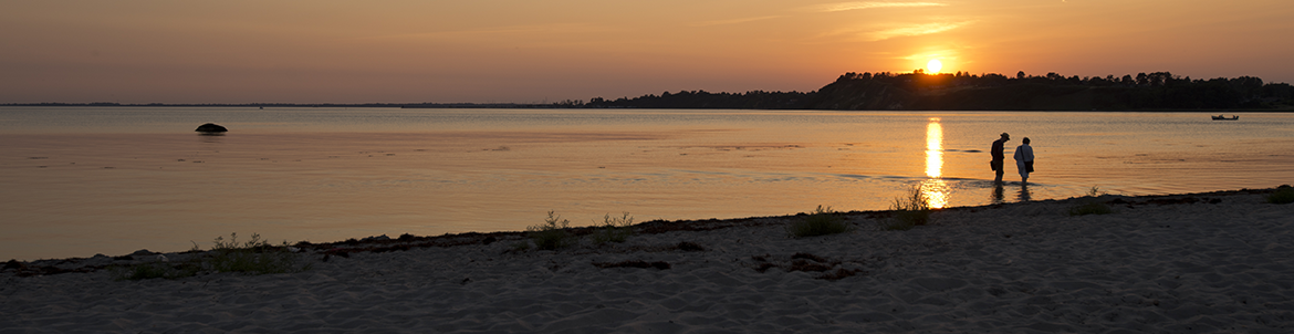Par går i solnedgangen på Kulhuse Strand. Foto: Kenneth Jensen, Frederikssund Kommune.