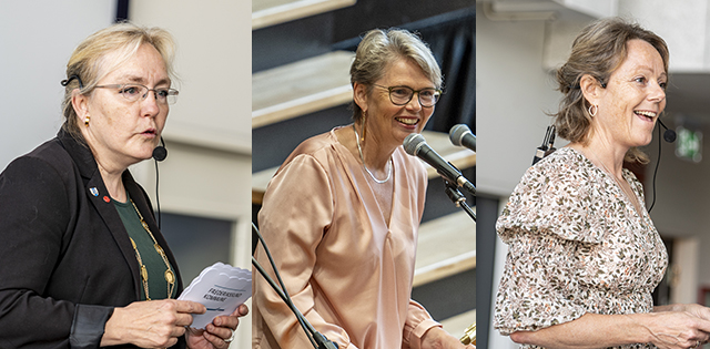 Borgmester Tina Tving Stauning, rektor Agnethe Dybro Pedersen og rektor Heidi Post Dam. Foto: Kenneth Jensen.