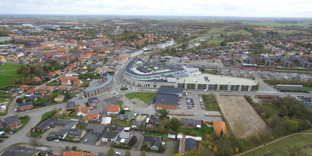 Frederikssund bymidte set fra luften. Foto: Frederikssund Kommune.